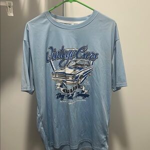 Vintage Cars Graphic T-Shirt - Light Blue Men’s (Large)